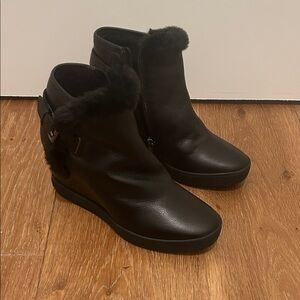 Aquatalia Black Fur-Trimmed Ankle Boots